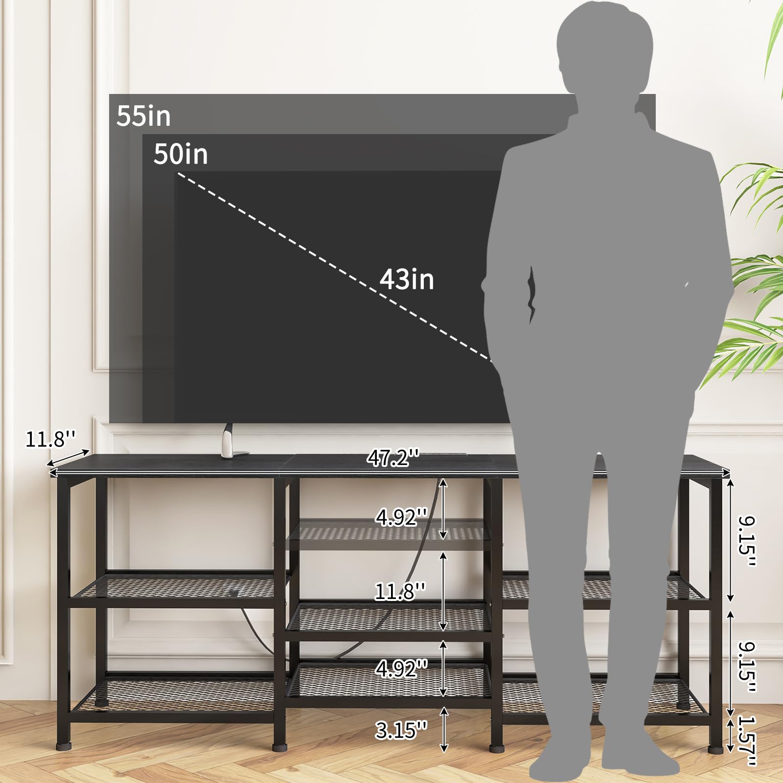 TV stand dimensions 47-2in length 11-8in width 21-6in height