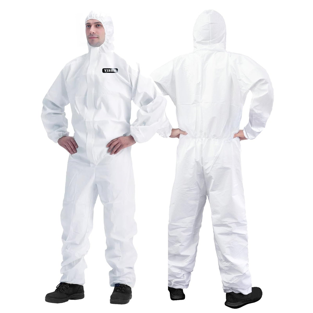 YIBER white disposable coveralls large 5 pack hooded product image