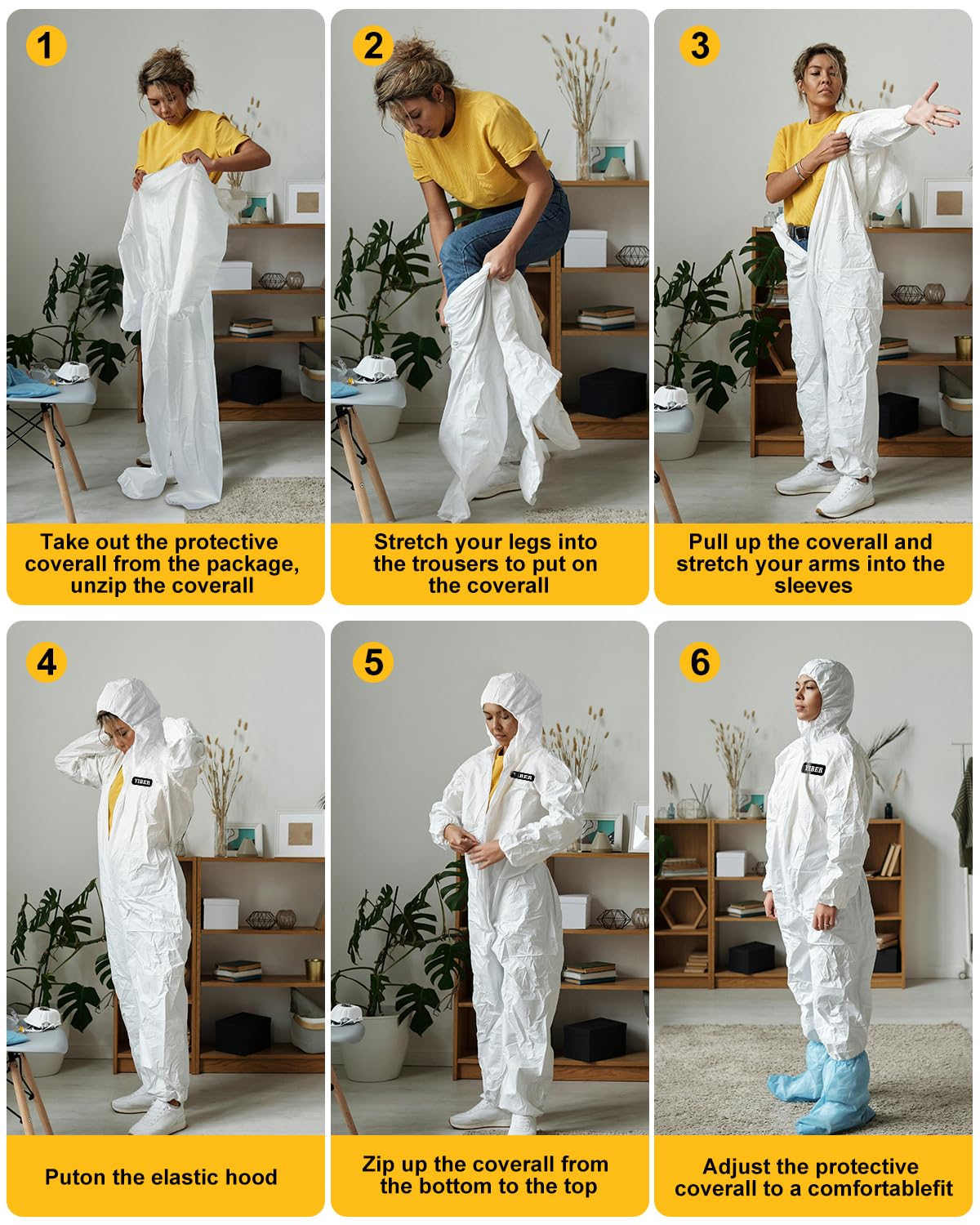 YIBER workshop protective disposable coveralls white 5 set