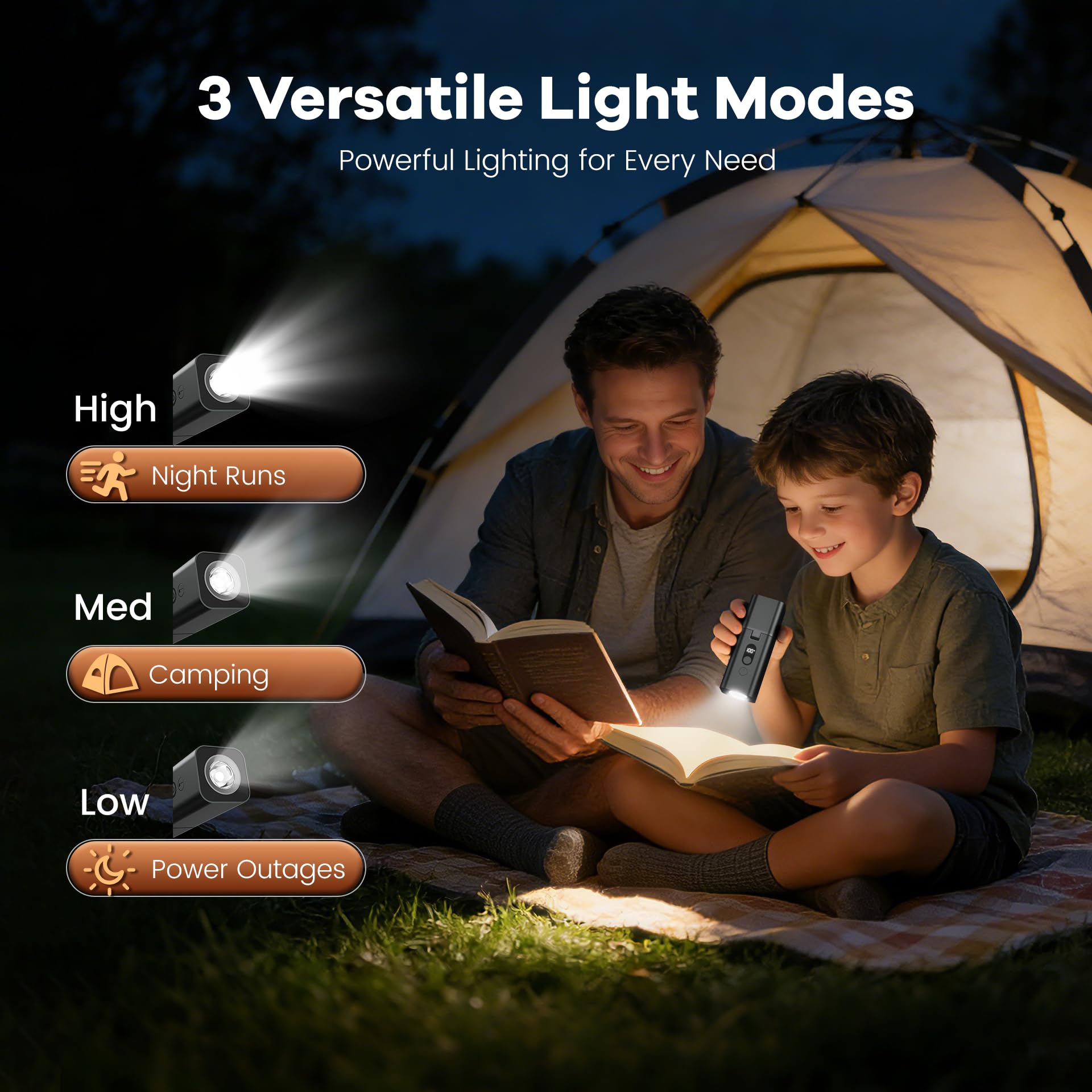 3000mAh battery powered fan with flashlight