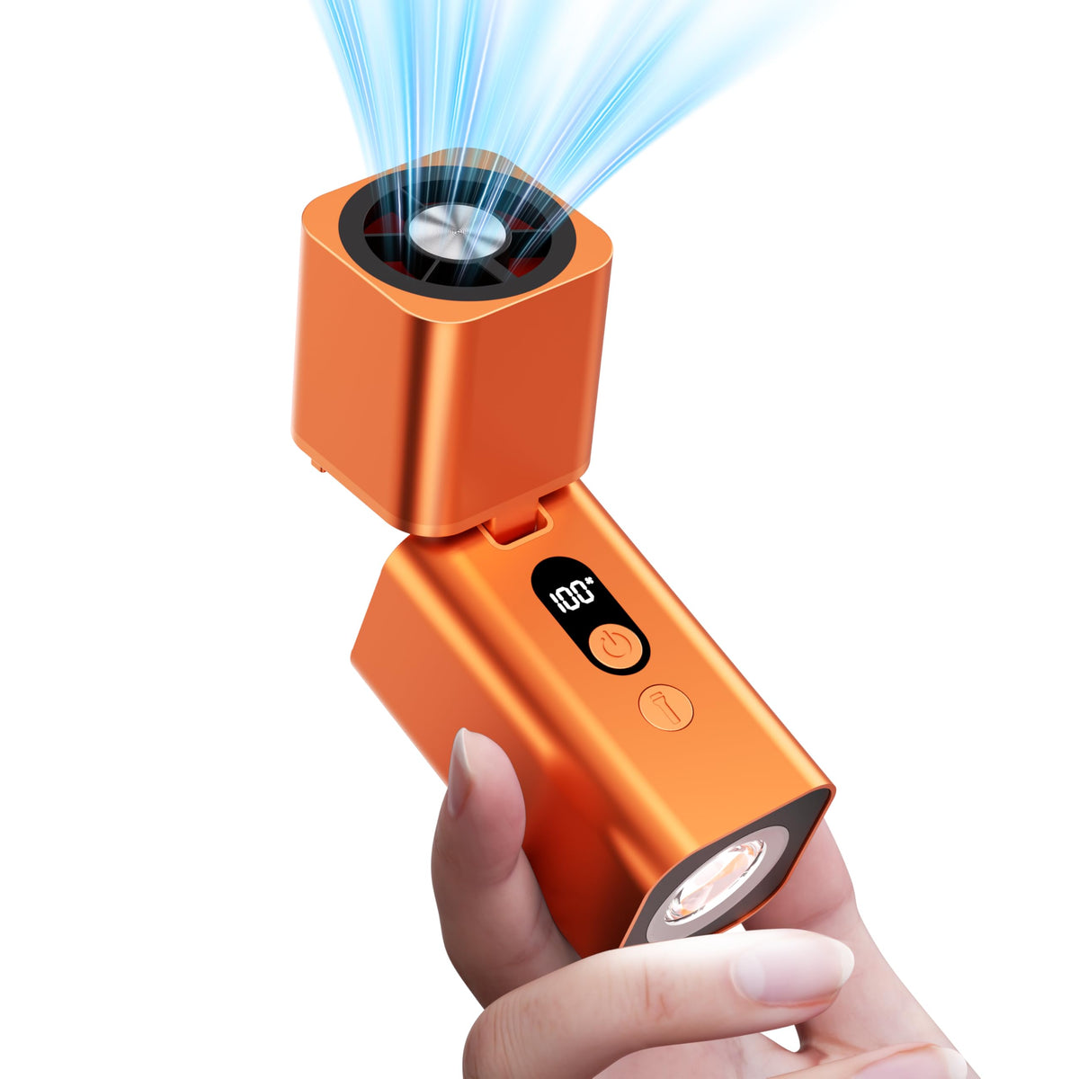 Yibest titanium alloy handheld fan orange color with integrated flashlight