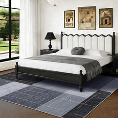 Low pile checkered rug YIHOUSE 5x7 blue gray white