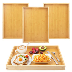 Yiksonyo 4-pack bamboo serving trays 18x13 inches with handles