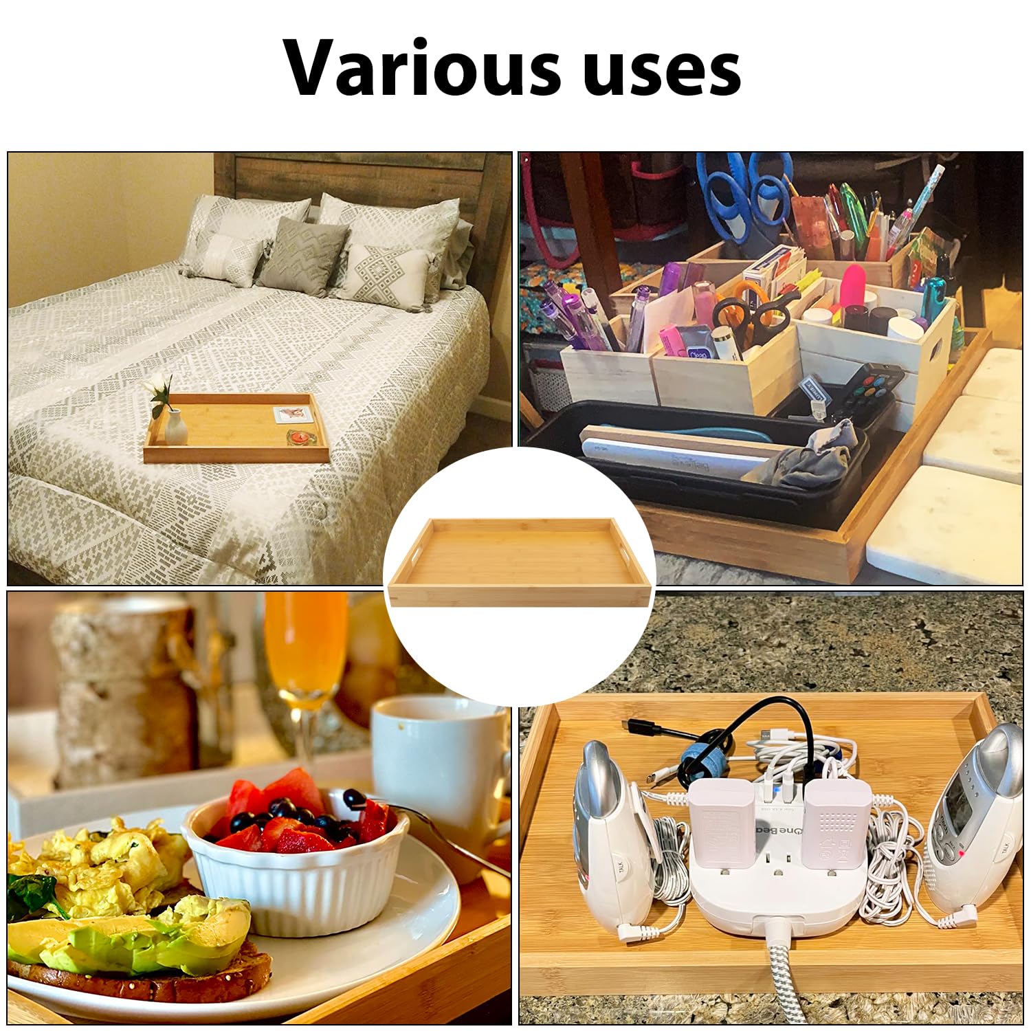 Versatile bamboo tray set for organizing remotes and items