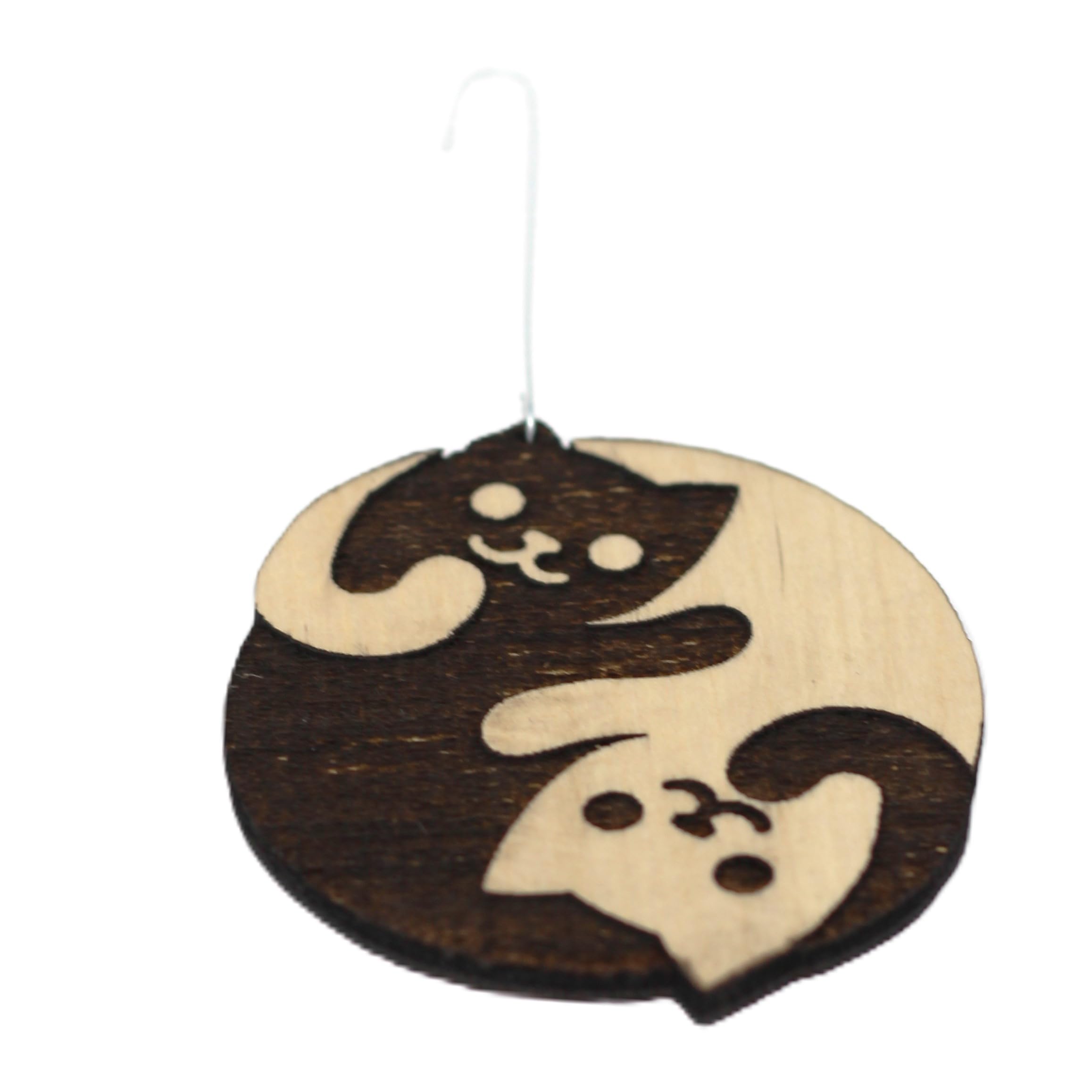 Yin Yang cat ornament design wood finish