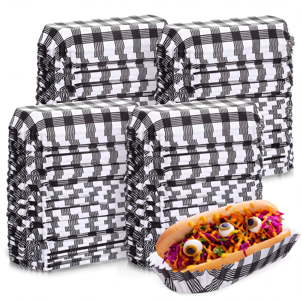 Yinkin paper hot dog trays black checkered 6 inch