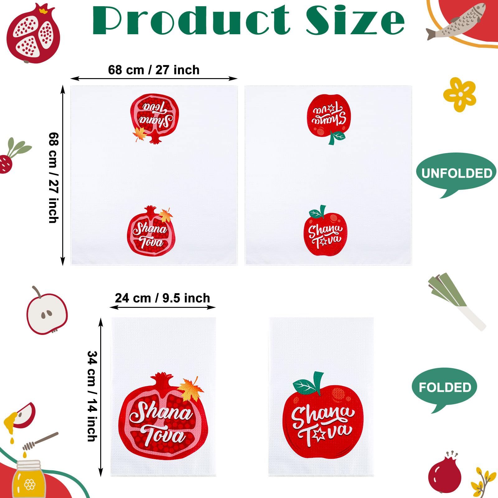 Yinkin white 27x27 inch Rosh Hashanah kitchen towel in pack of 2