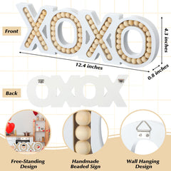 XOXO sign measuring 12.4 x 4.3 x 0.8 inches with two back hooks