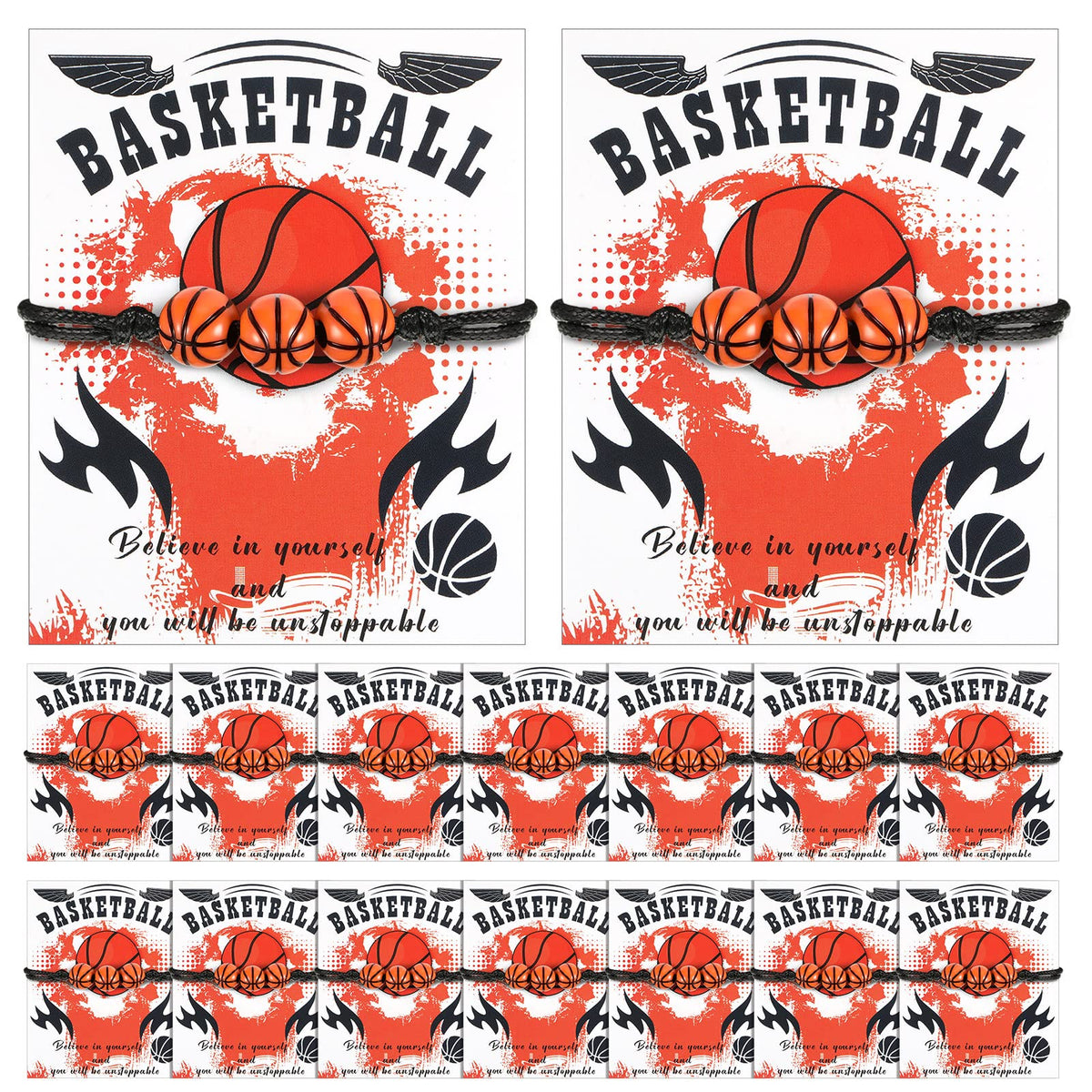 Yinkin 32 Pcs Basketball Gifts Card Bracelet set with 16 bracelets and 16 inspirational cards