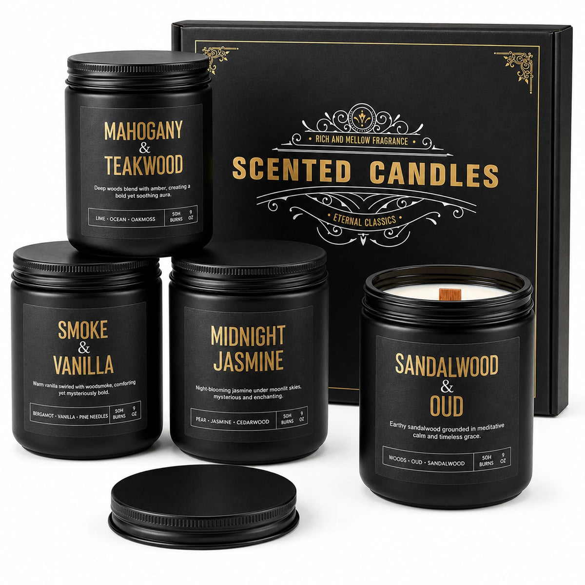 Yinuo Candle Gifts for Men 4-pack gift set with 9 oz jars