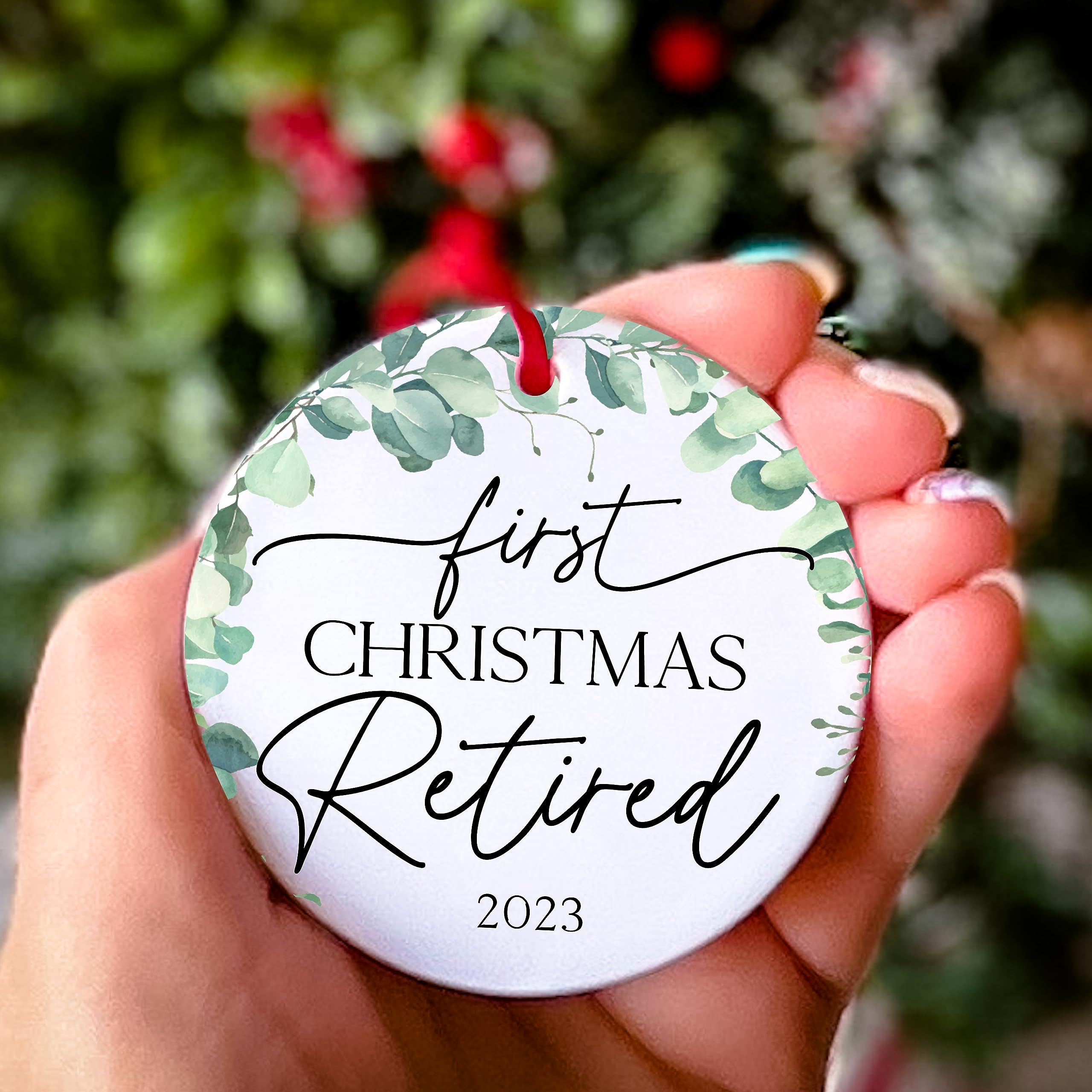 Retirement gifts for women ornament by Yippee Daisy with red ribbon
