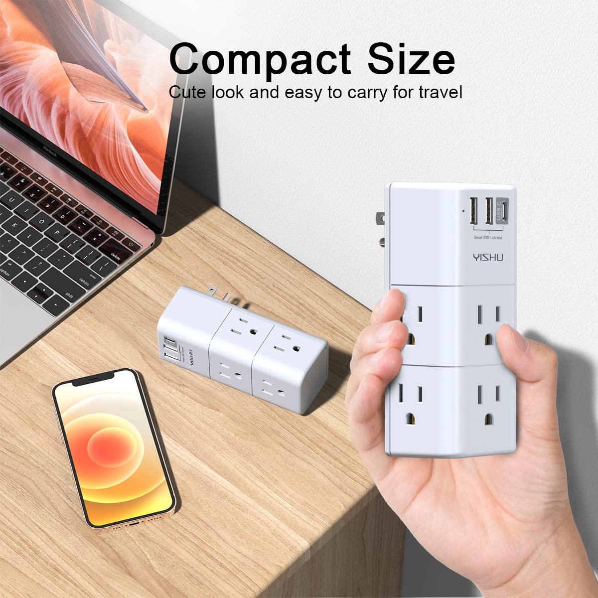 three-sided swivel power strip with six ac outlets