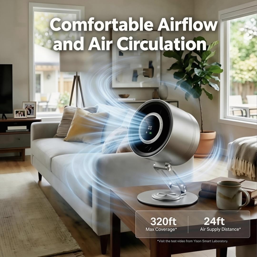 360-degree pivoting head enabling flexible airflow from Yison desk fan