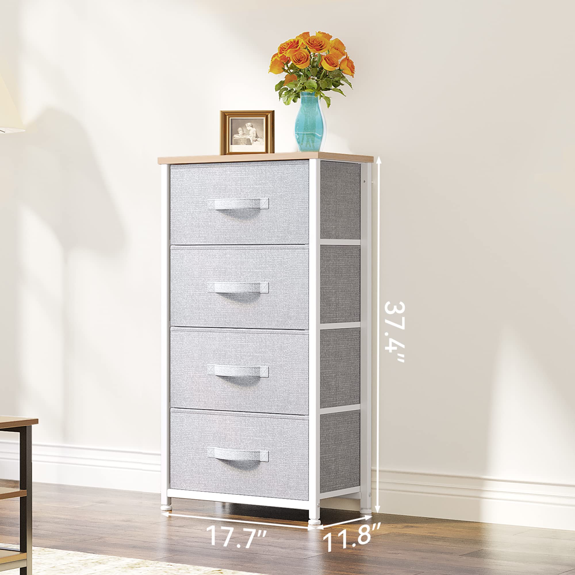 Overall dimensions of YITAHOME fabric dresser 17.7 L x 11.8 W x 37.4 H
