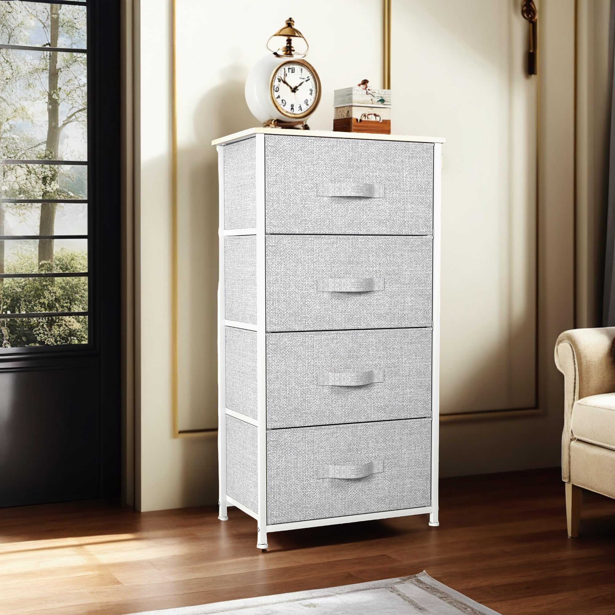 YITAHOME dresser showing wooden tabletop and fabric drawers