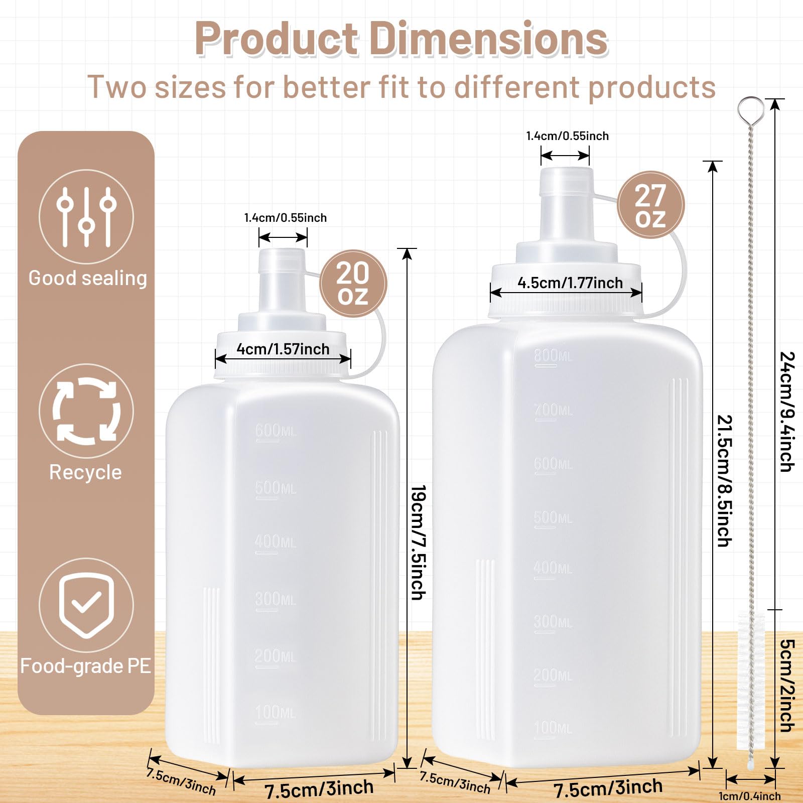 Yiyiring 2-pack condiment squeeze bottle 20oz wide mouth