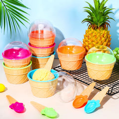 Orange 6oz dessert bowls with spoons suitable for home or bakery