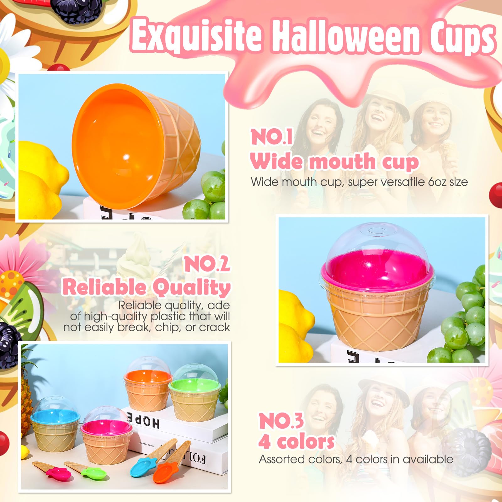 Waffle cone shaped spoons with lids for party dessert display
