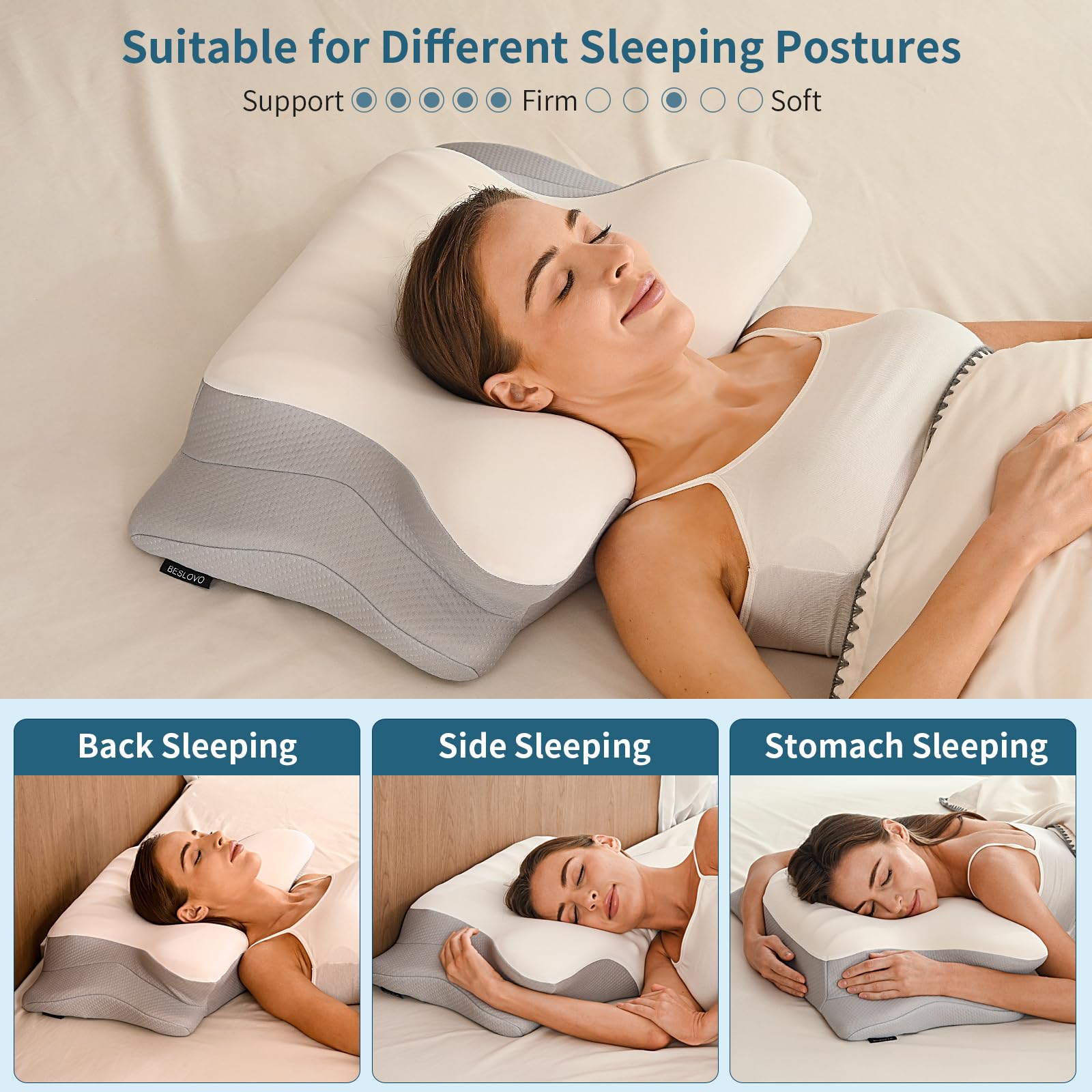 Orthopedic neck pillow for back and stomach sleepers