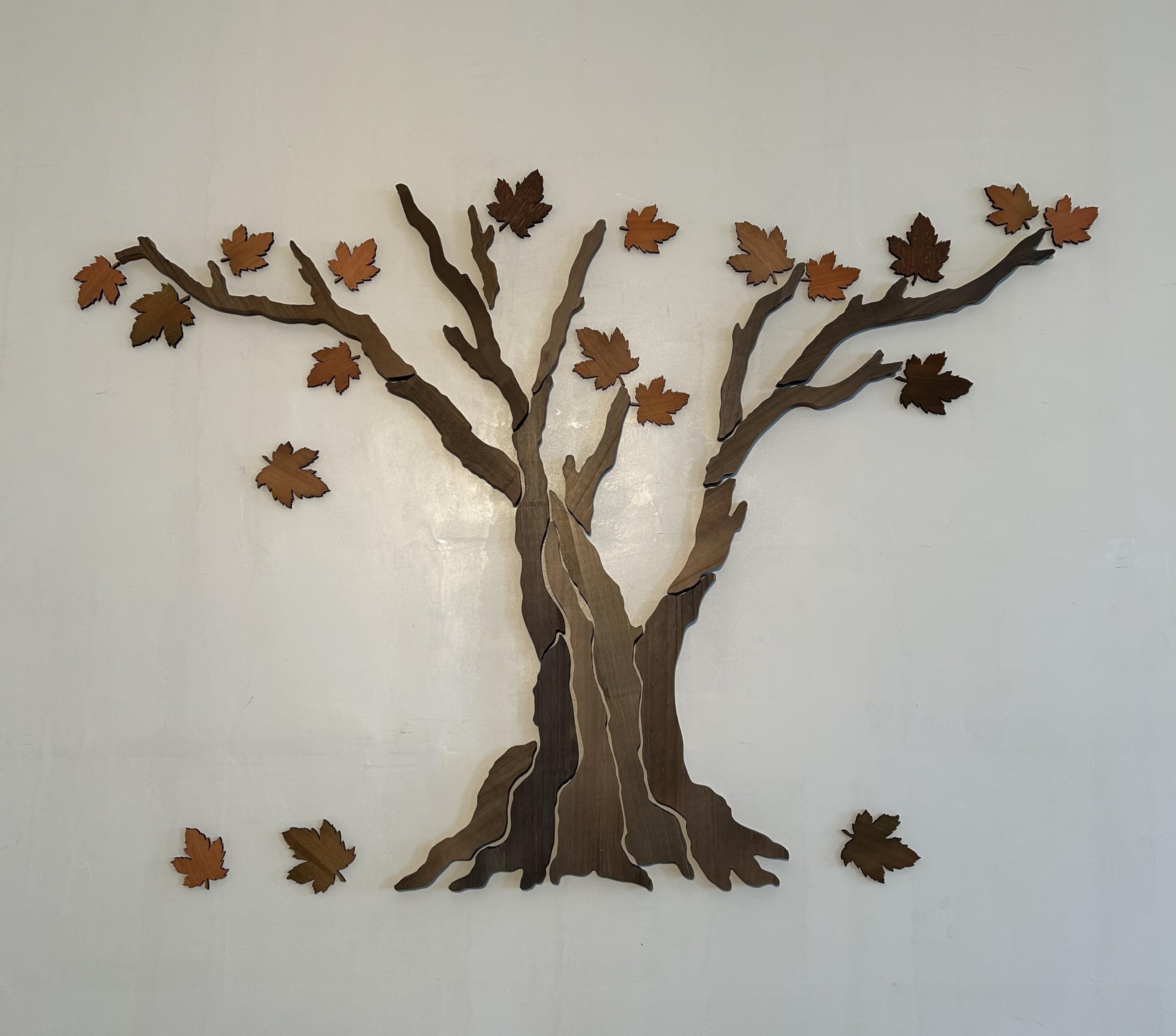 Yoga space decor with maple tree wall art