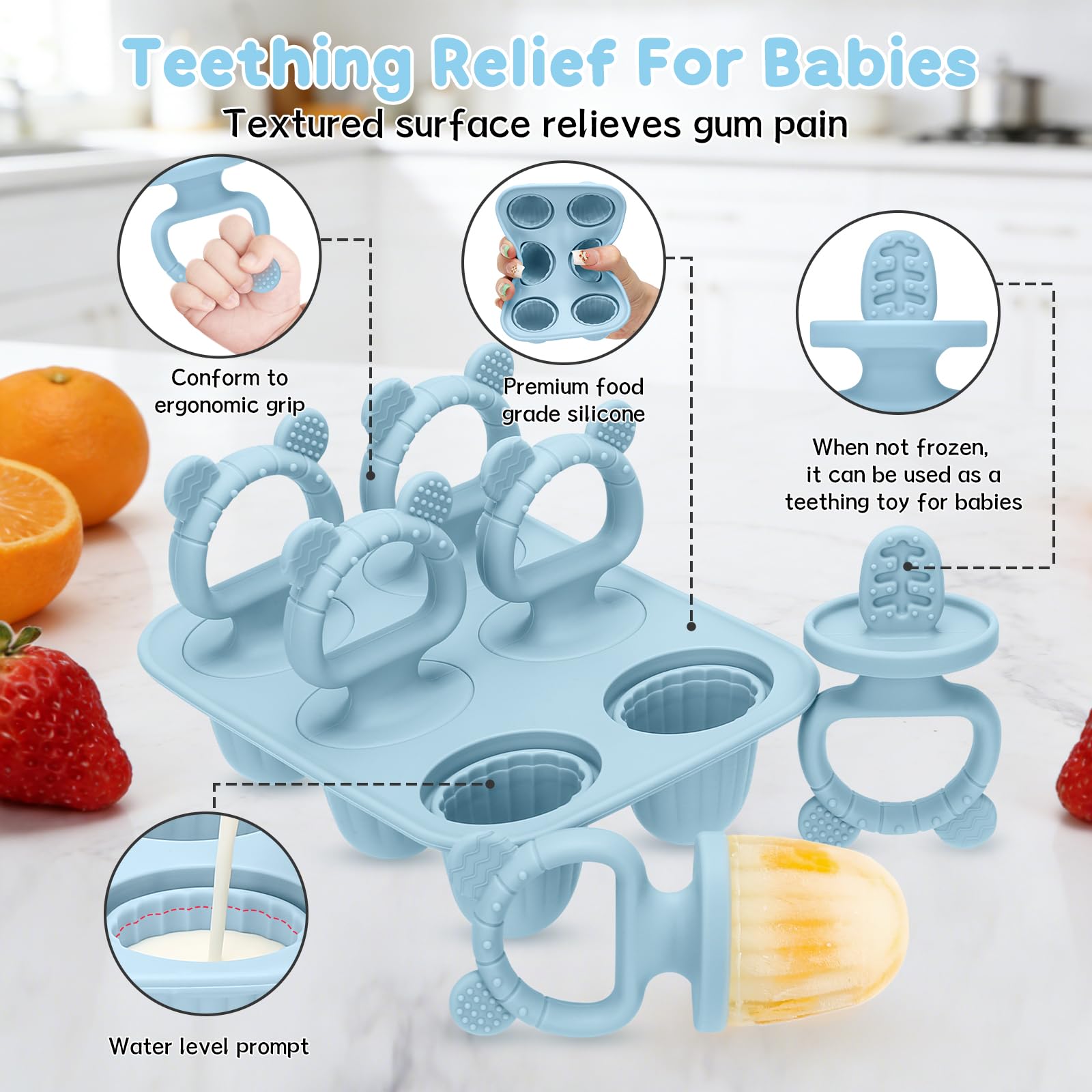 Teething friendly popsicle mold with chewable handles for infants