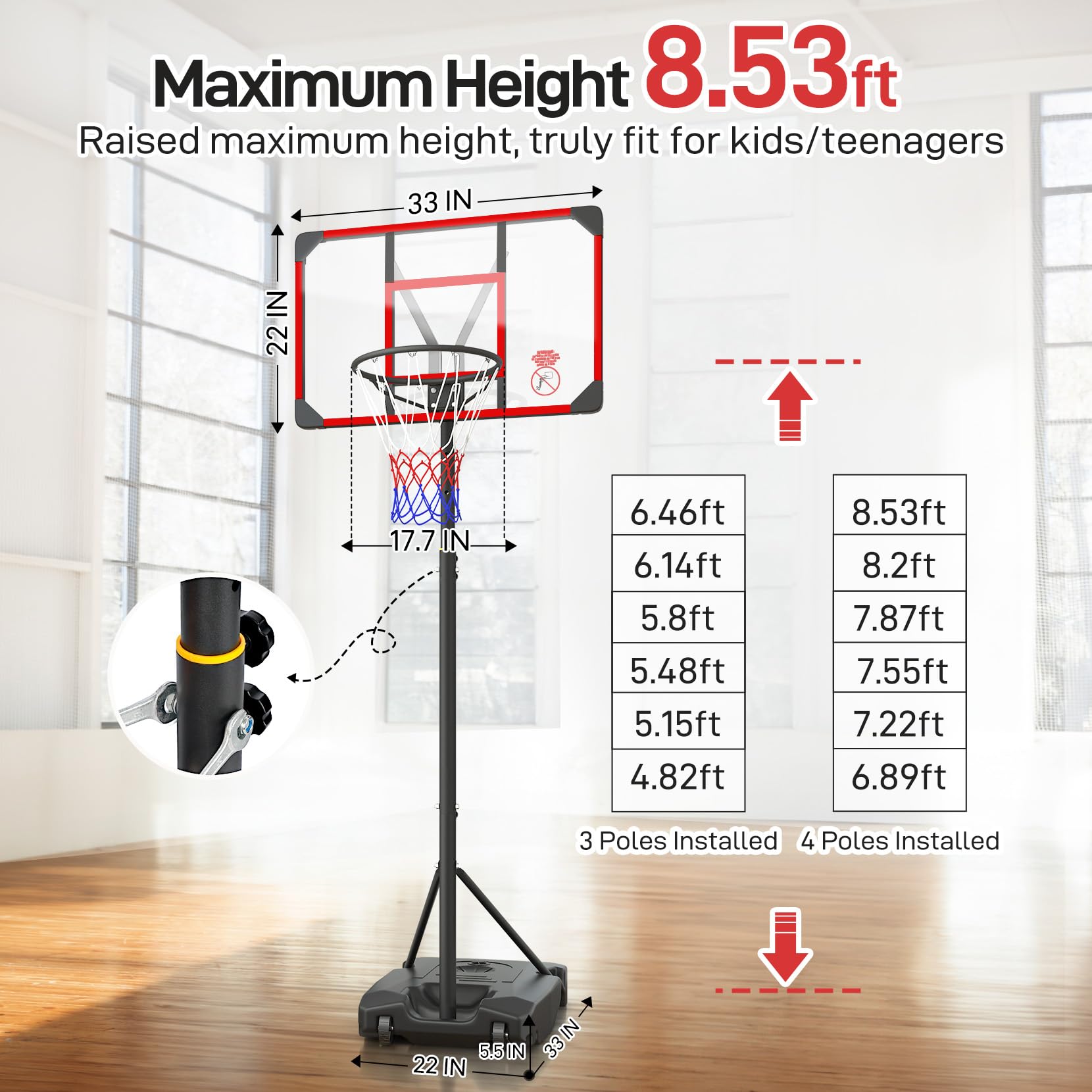 Enlarged base for stability Yohood basketball hoop