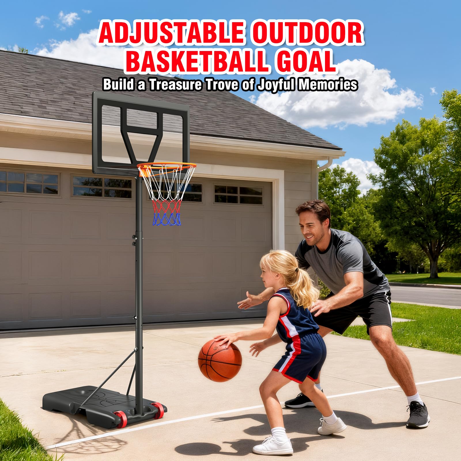 Portable basketball goal system for backyard driveway or indoor use