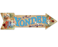 Yonder Alice in Wonderland decor directional arrow metal sign 17x5