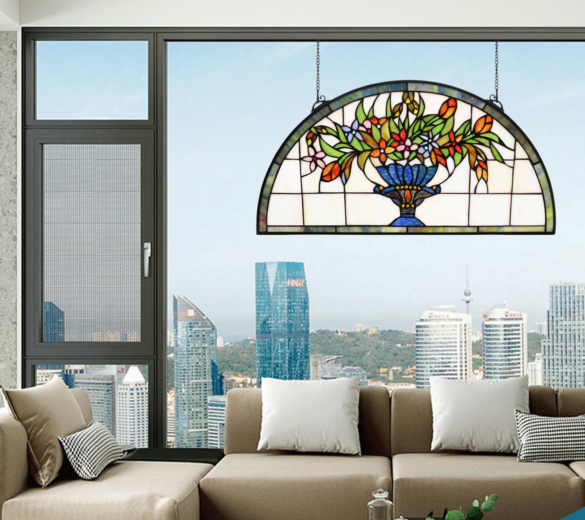 kaleidoscopic light effects from stained glass panel
