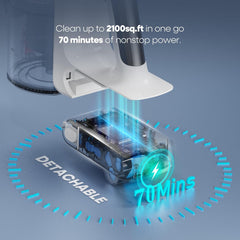 70 minute runtime battery on YONNDER M1 cordless vacuum