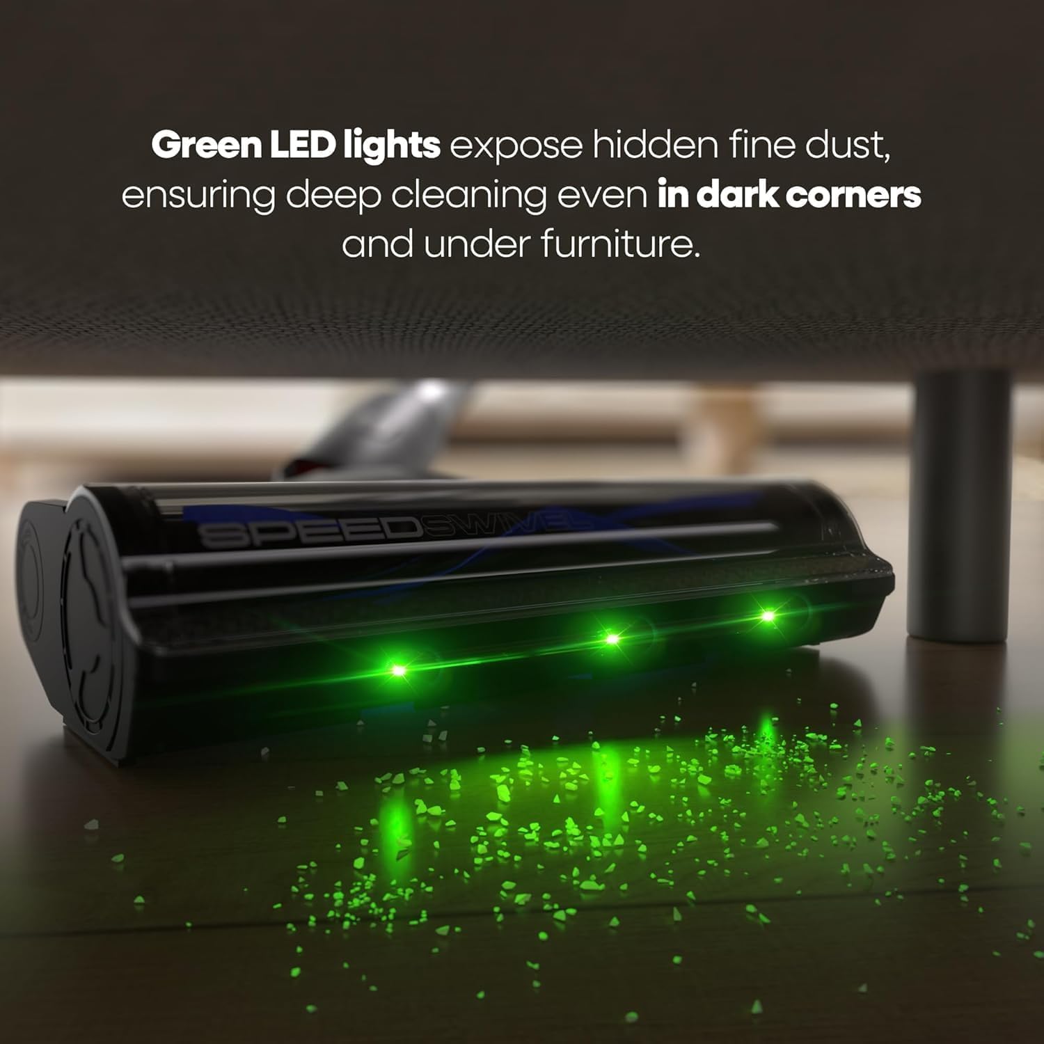 LED illuminated floor brush on YONNDER M1 cordless vacuum