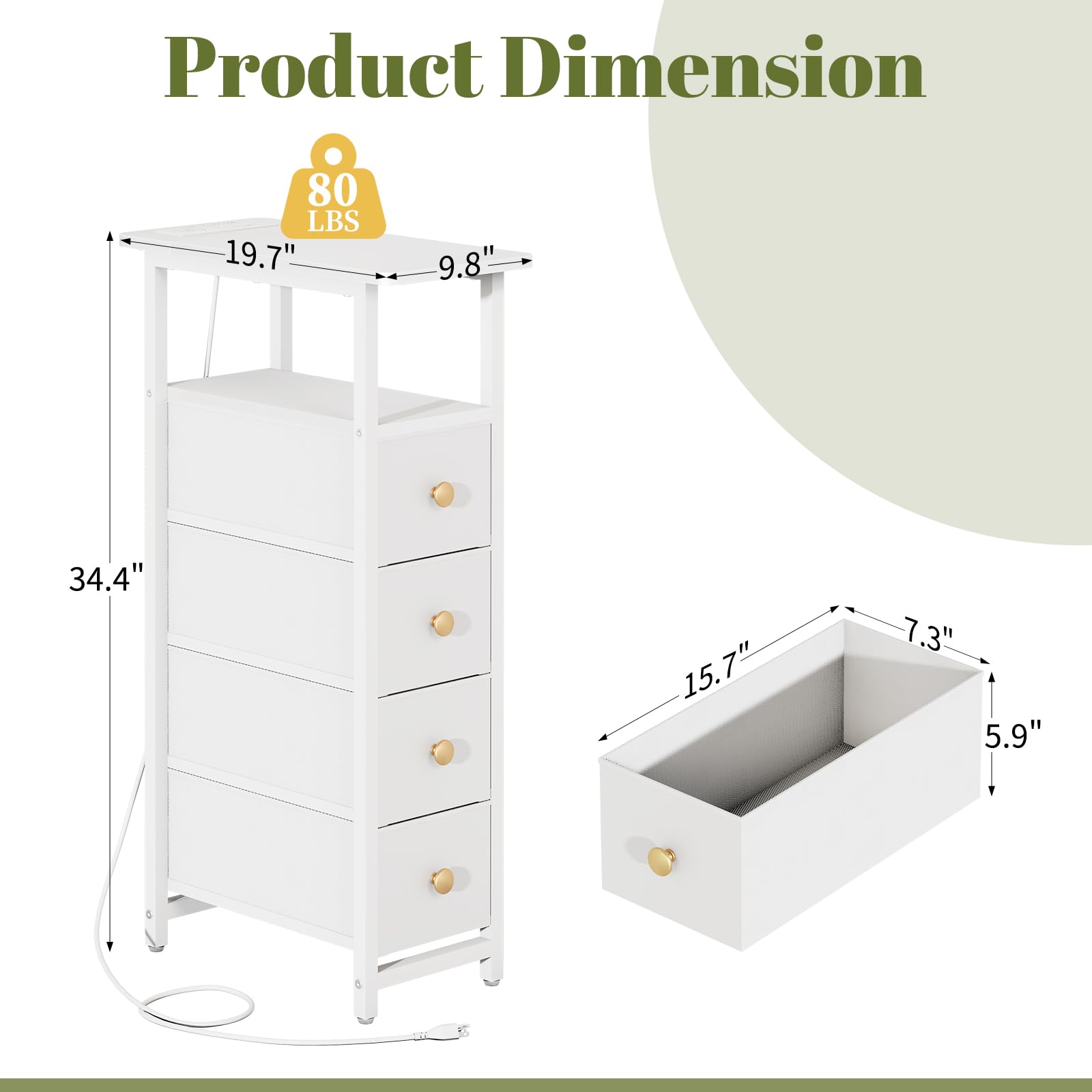 Nightstand with charging station two outlets and two USB ports