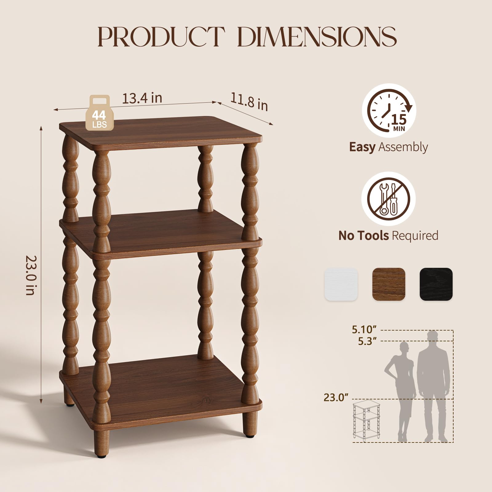 Walnut end table three-tier design in living room