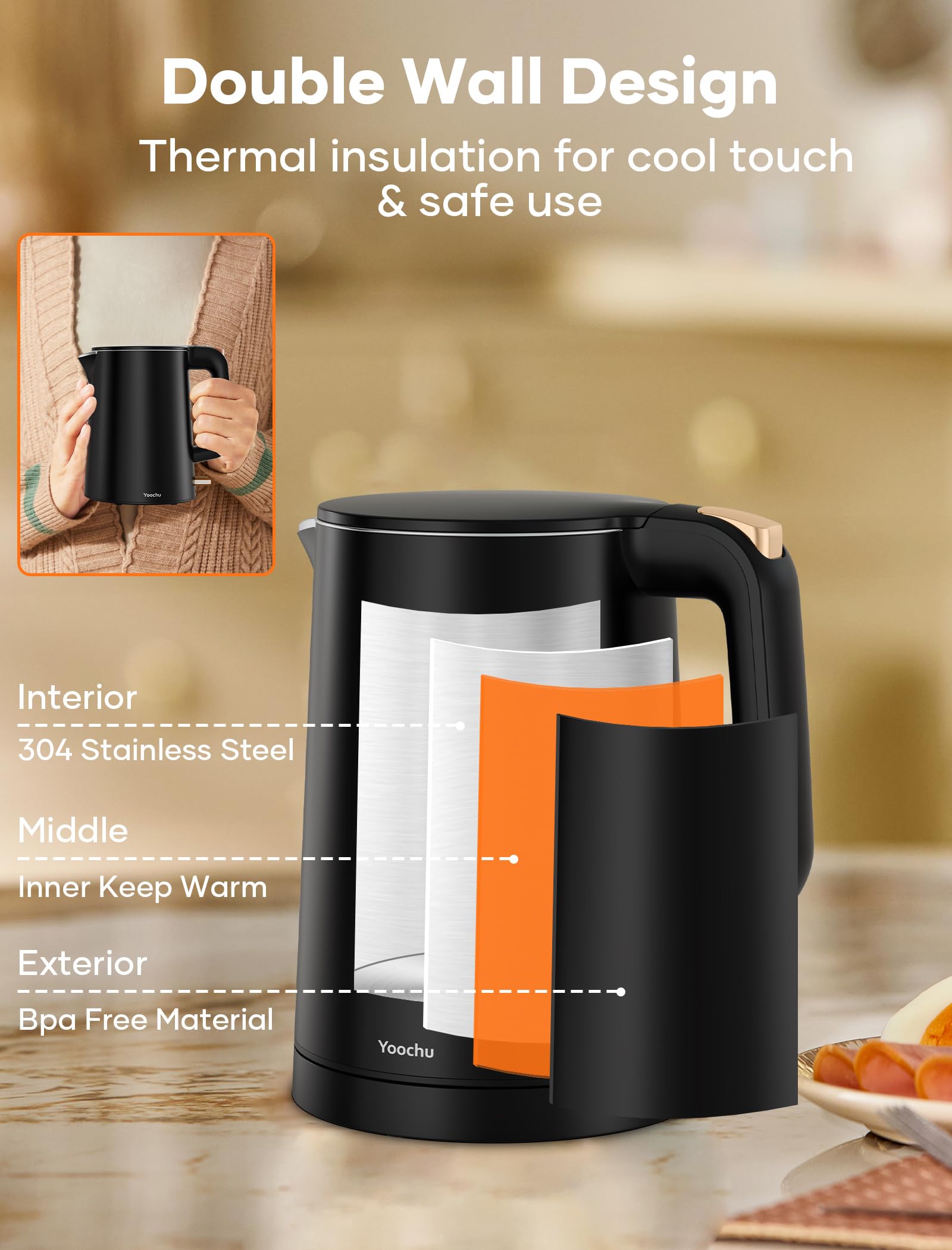 Yoochu 1000W kettle rapid boil indicator LED