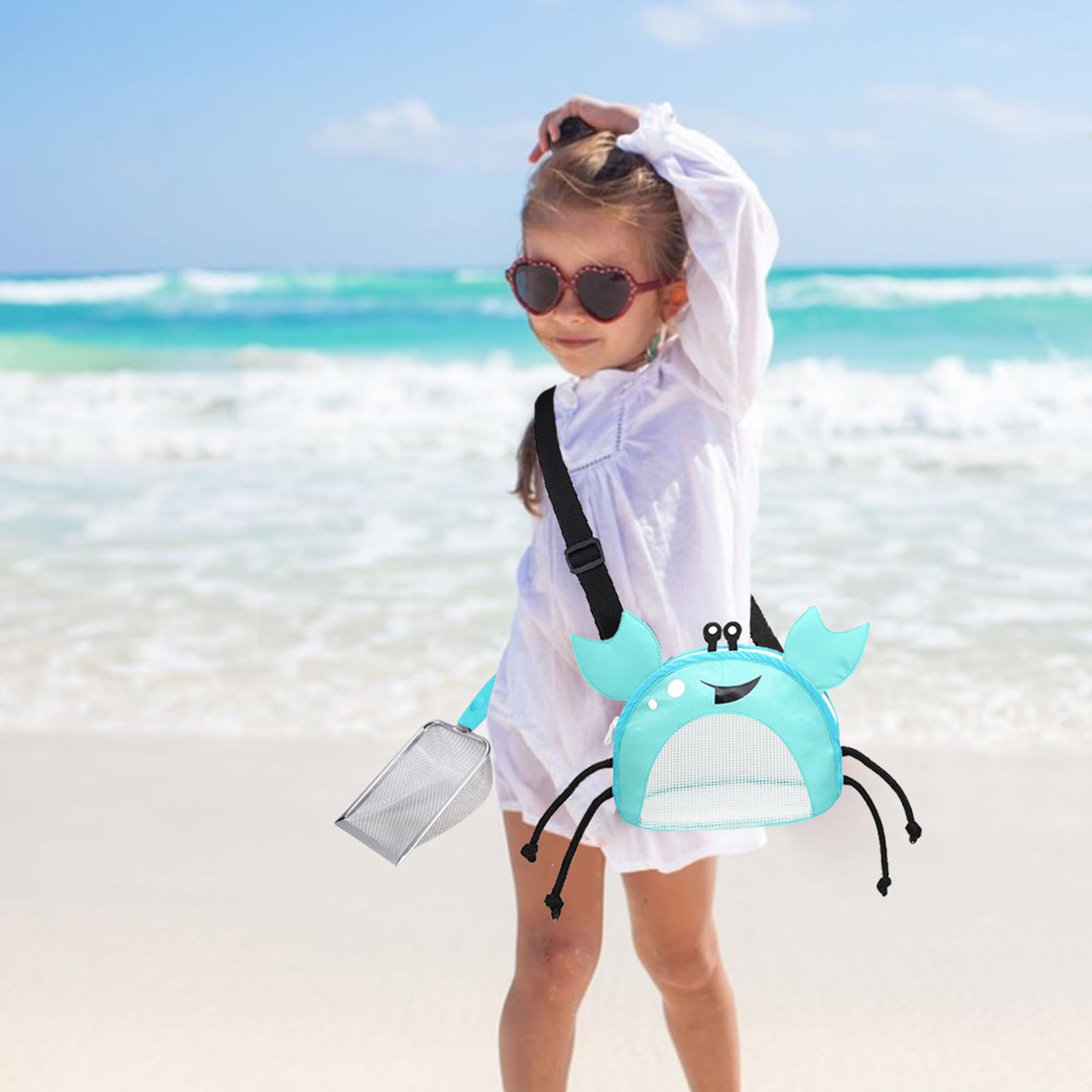 YOOLEETC pink crab mesh beach seashell bag