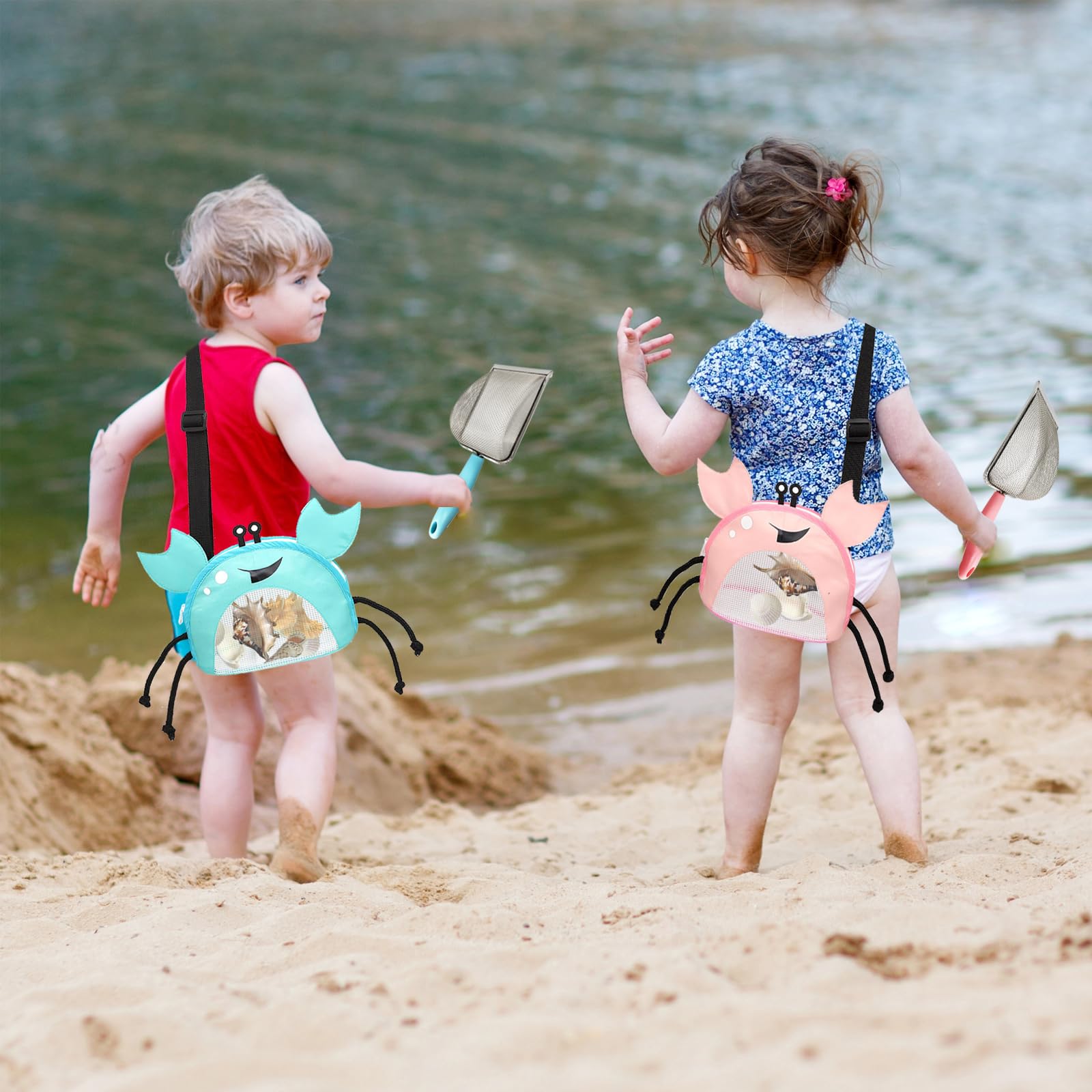 Beach net shovel with reinforced mesh and handle