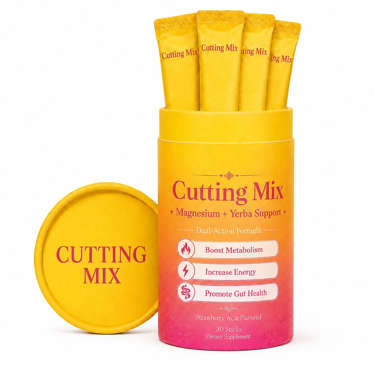 Yooloks Cutting Drink Mix front label with Strawberry Açaí Flavor