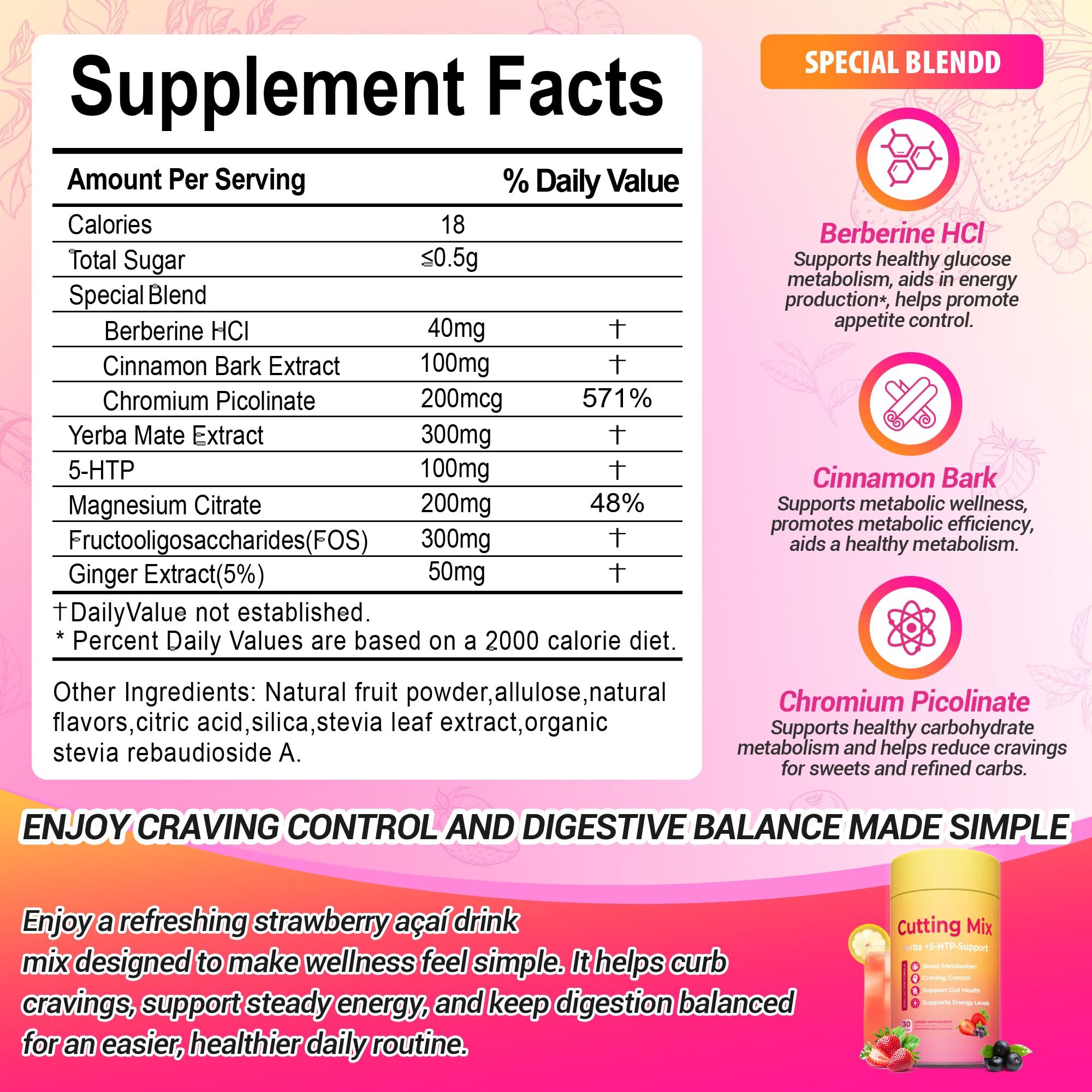 Berberine 5-HTP Yerba Mate ingredients in Yooloks Cutting Drink Mix