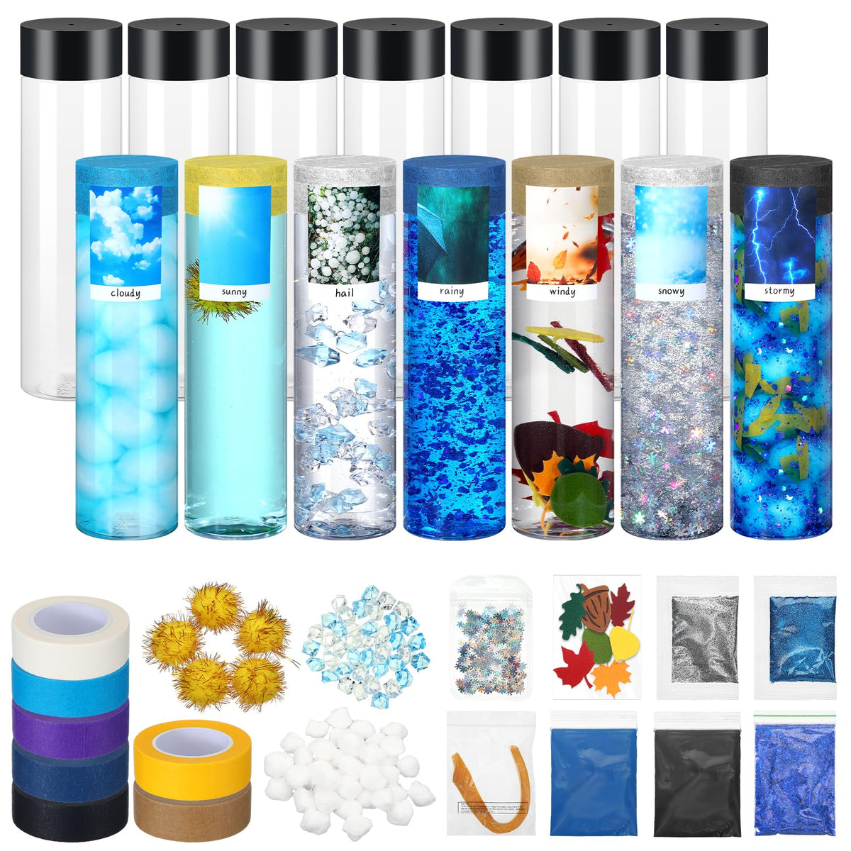 YooNotee weather sensory bottle kit set with 12 bottles and caps