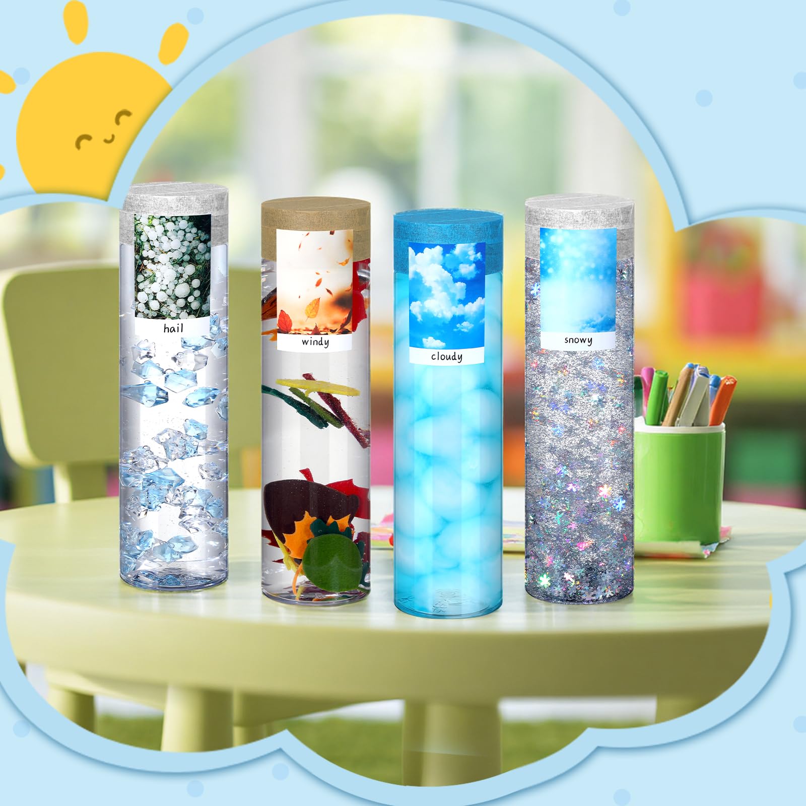 Sky blue acrylic ice cubes included in the kit