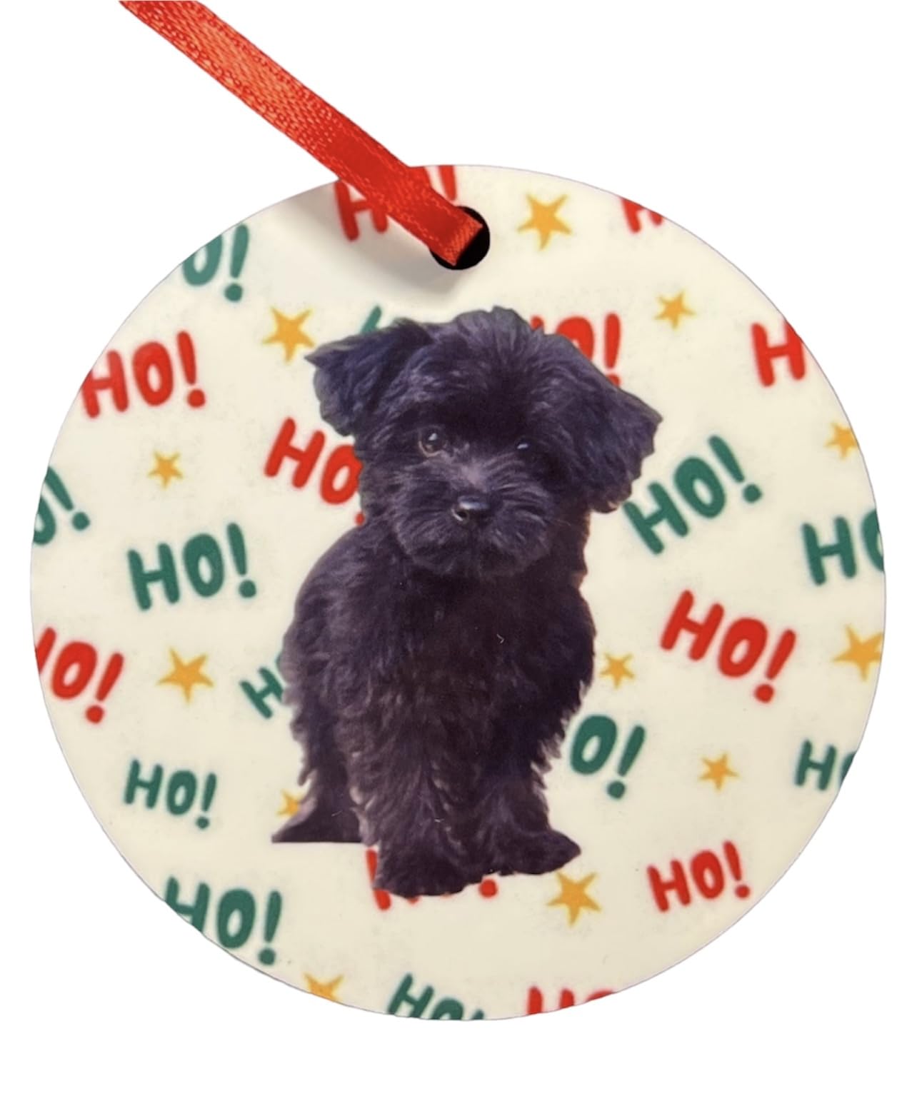 Yorkie Poo Dog Black Christmas Round Ornament made from MDF