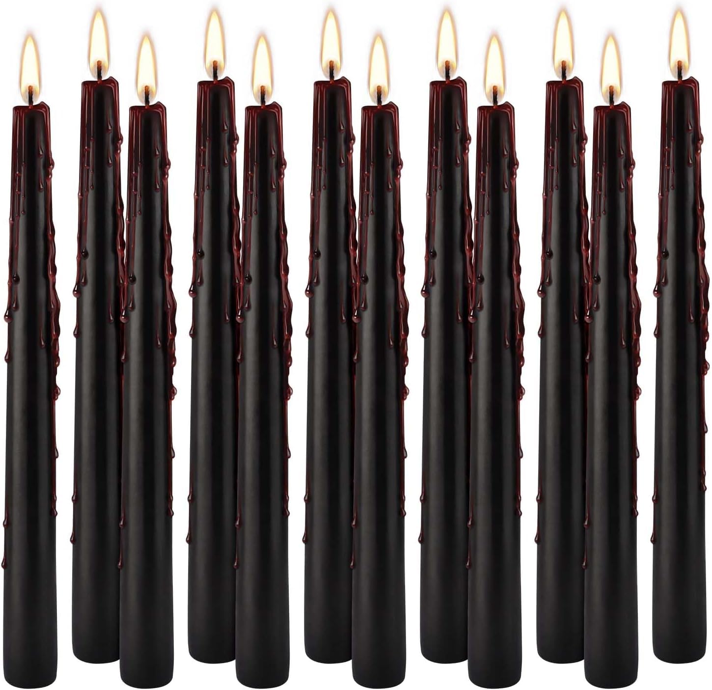 Bleeding 12-piece black taper candles set