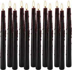 Bleeding 12-piece black taper candles set