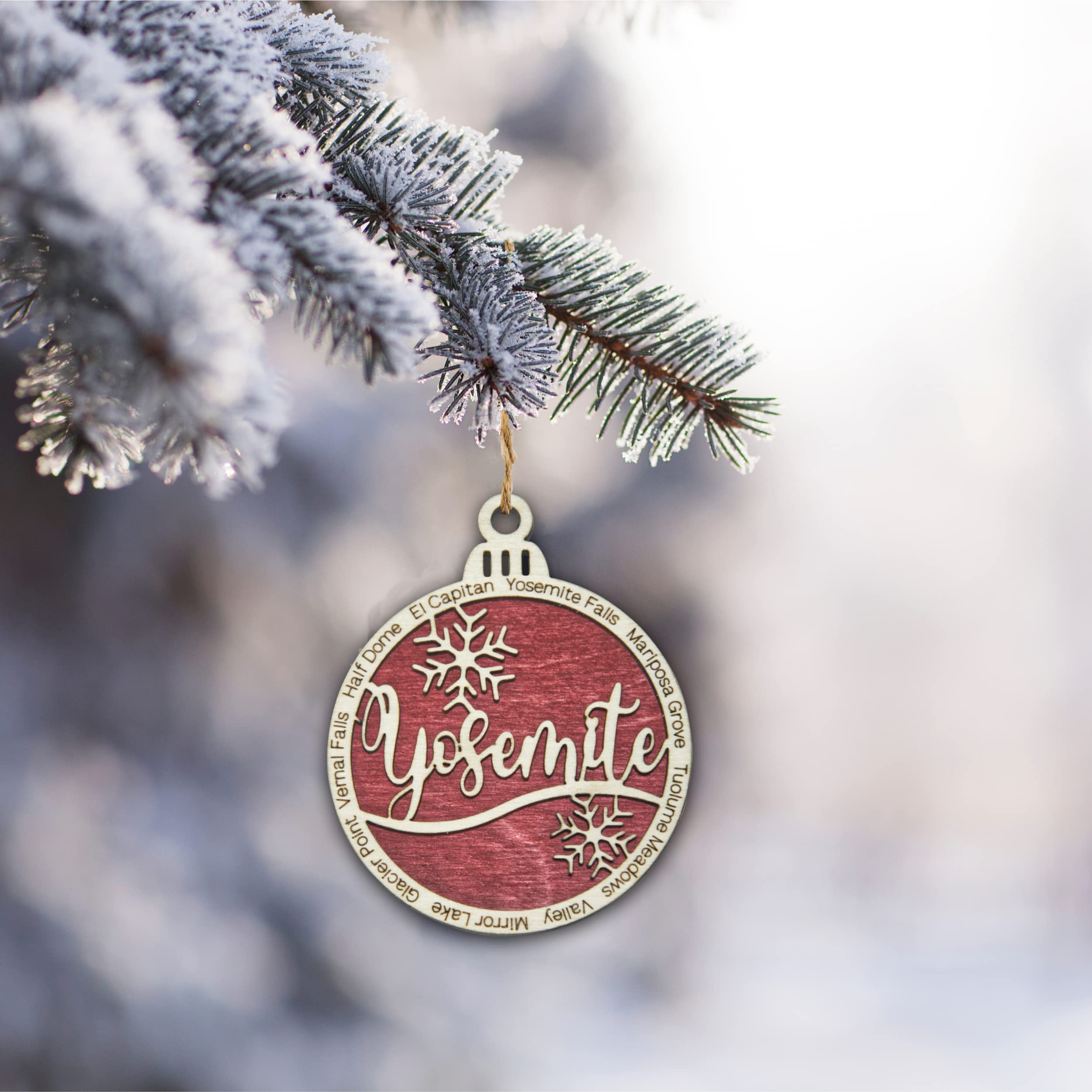 National Park Round Ornaments Yosemite with park landmarks