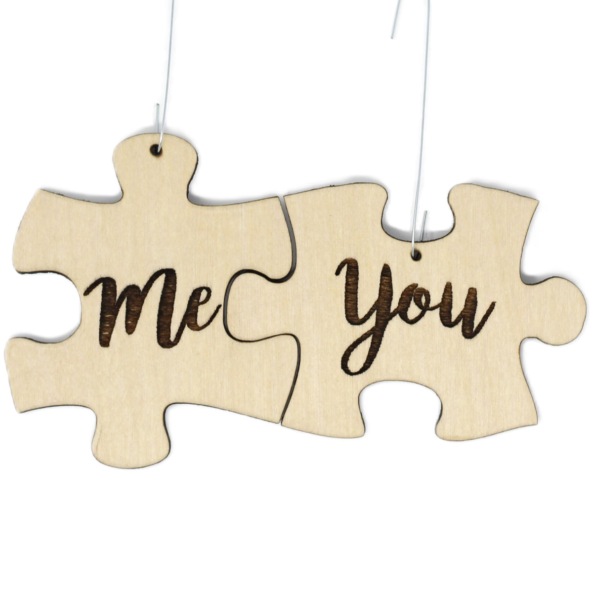 You and Me Puzzle Piece Ornament Set birch wood