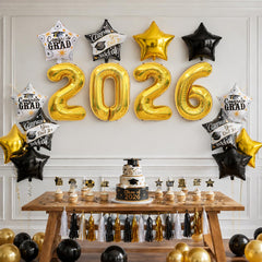Black Gold White graduation color scheme balloons