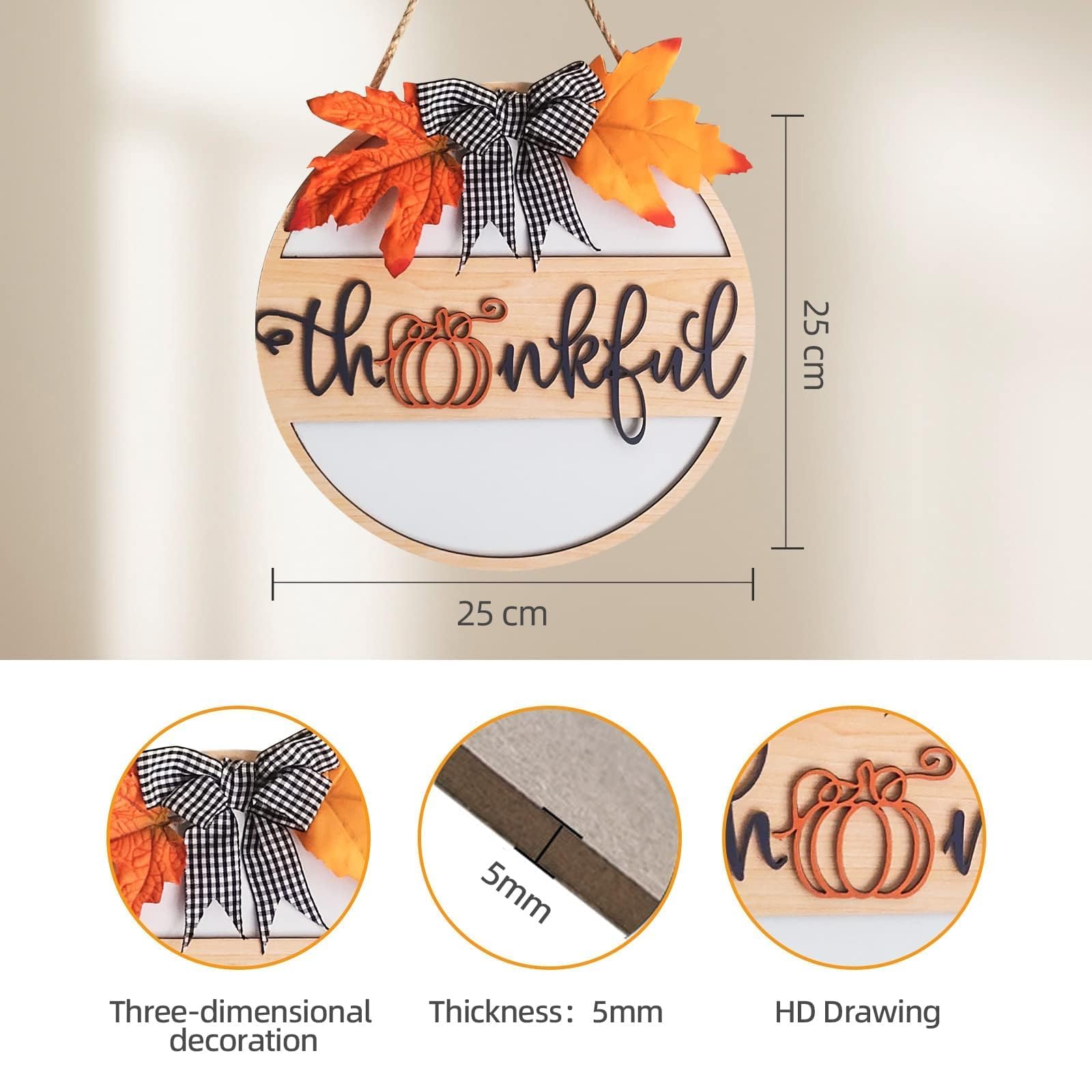 Maple leaf motif on round wood sign decorative wreath