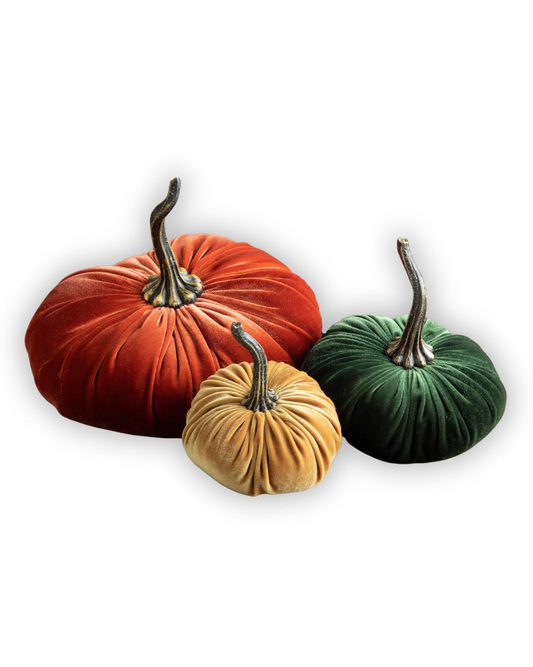 Your Heart's Content Velvet Pumpkins set of 3 in Rust Olive Gold colors