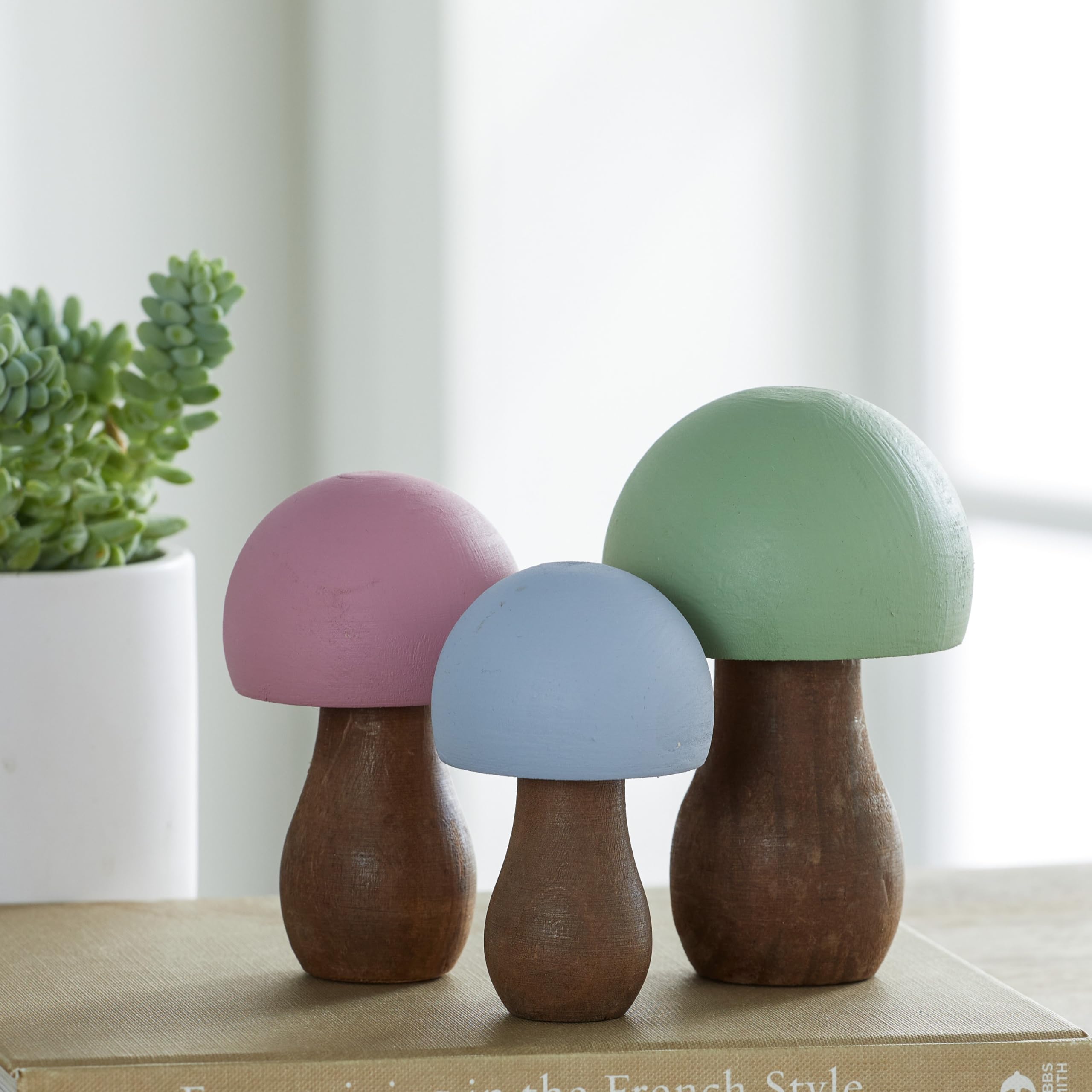 Medium mushroom 2 1/2 in wide 4 3/4 in tall Your Heart's Content wood mushrooms pastel paint 3