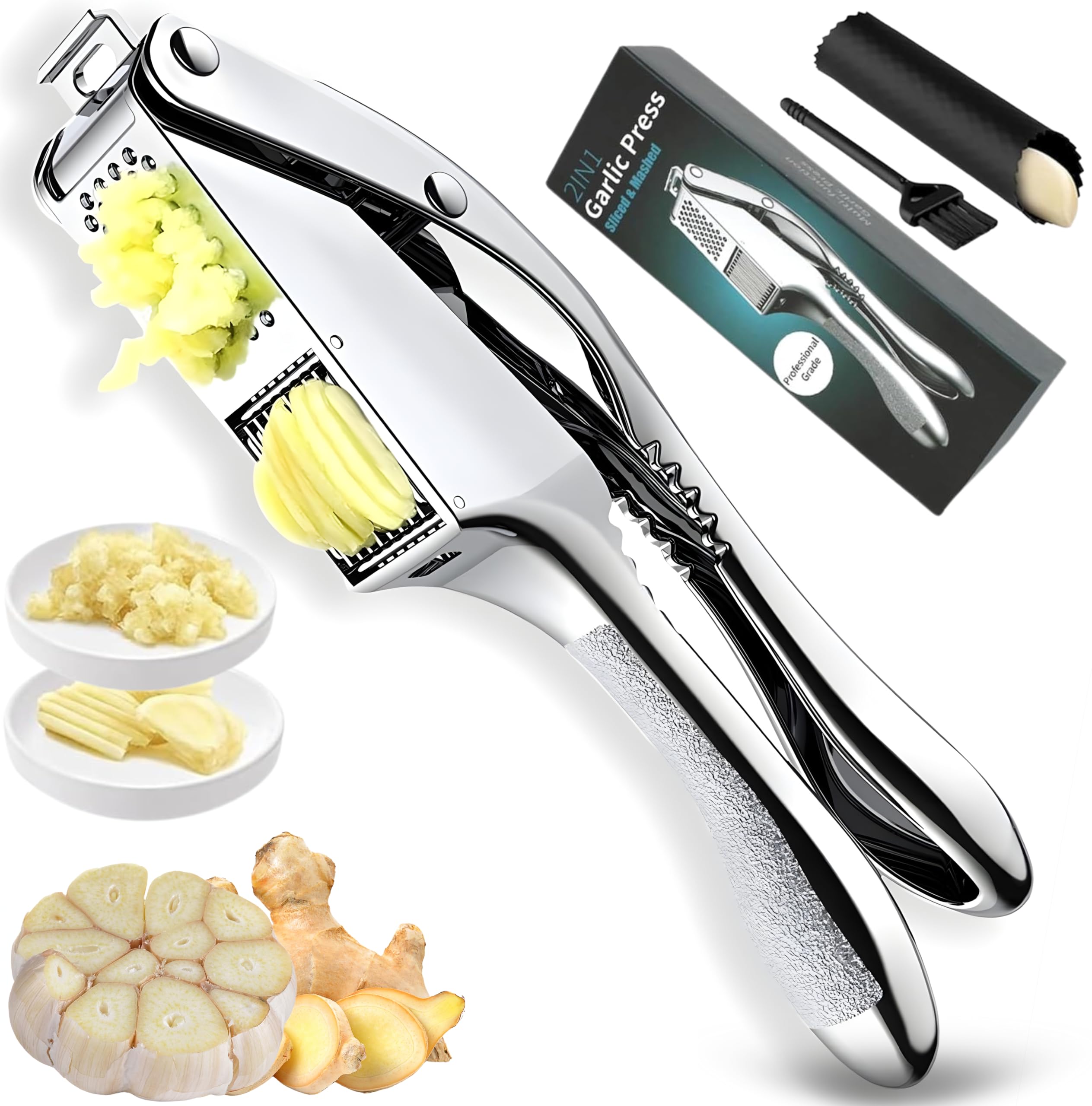 YourAll 3-in1heavy-duty garlic press stainless steel body